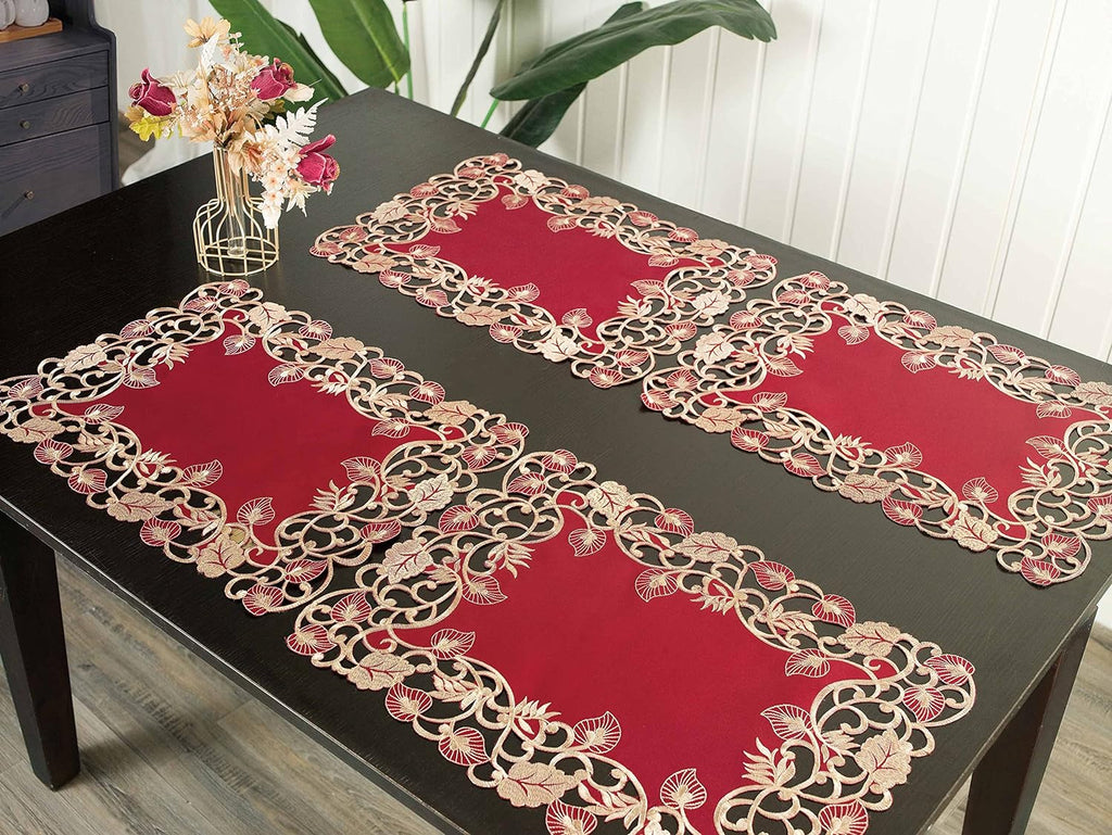 Royal Garnet – Burgundy Gold Table Placemats, Tarantino Collection Elegant Dining Décor 12*18 inch