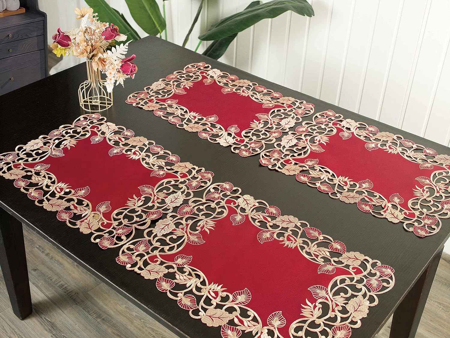 Royal Garnet – Burgundy Gold Table Placemats, Tarantino Collection Elegant Dining Décor 12*18 inch