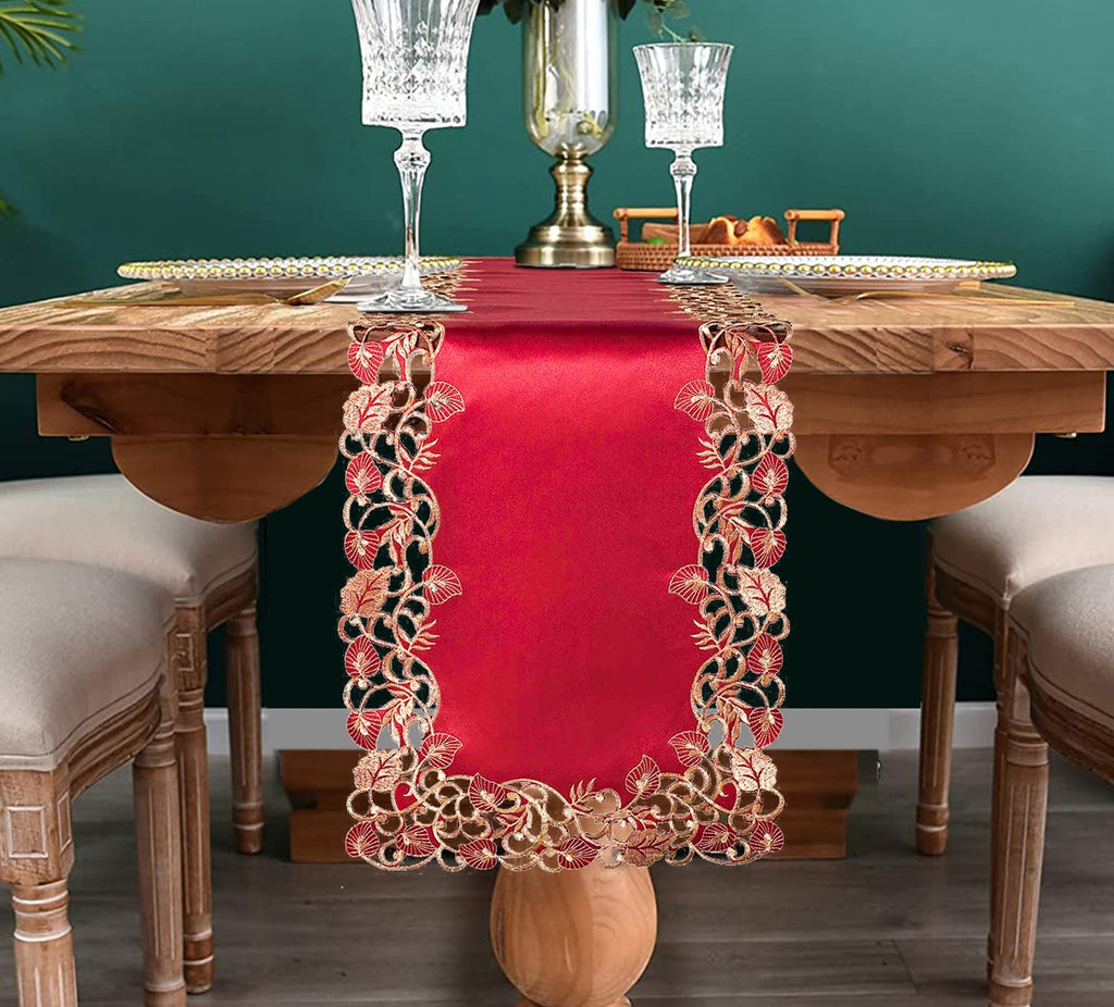 Royal Garnet – Burgundy Gold Table Runner, Tarantino Collection Elegant Home Décor 14*108 inch