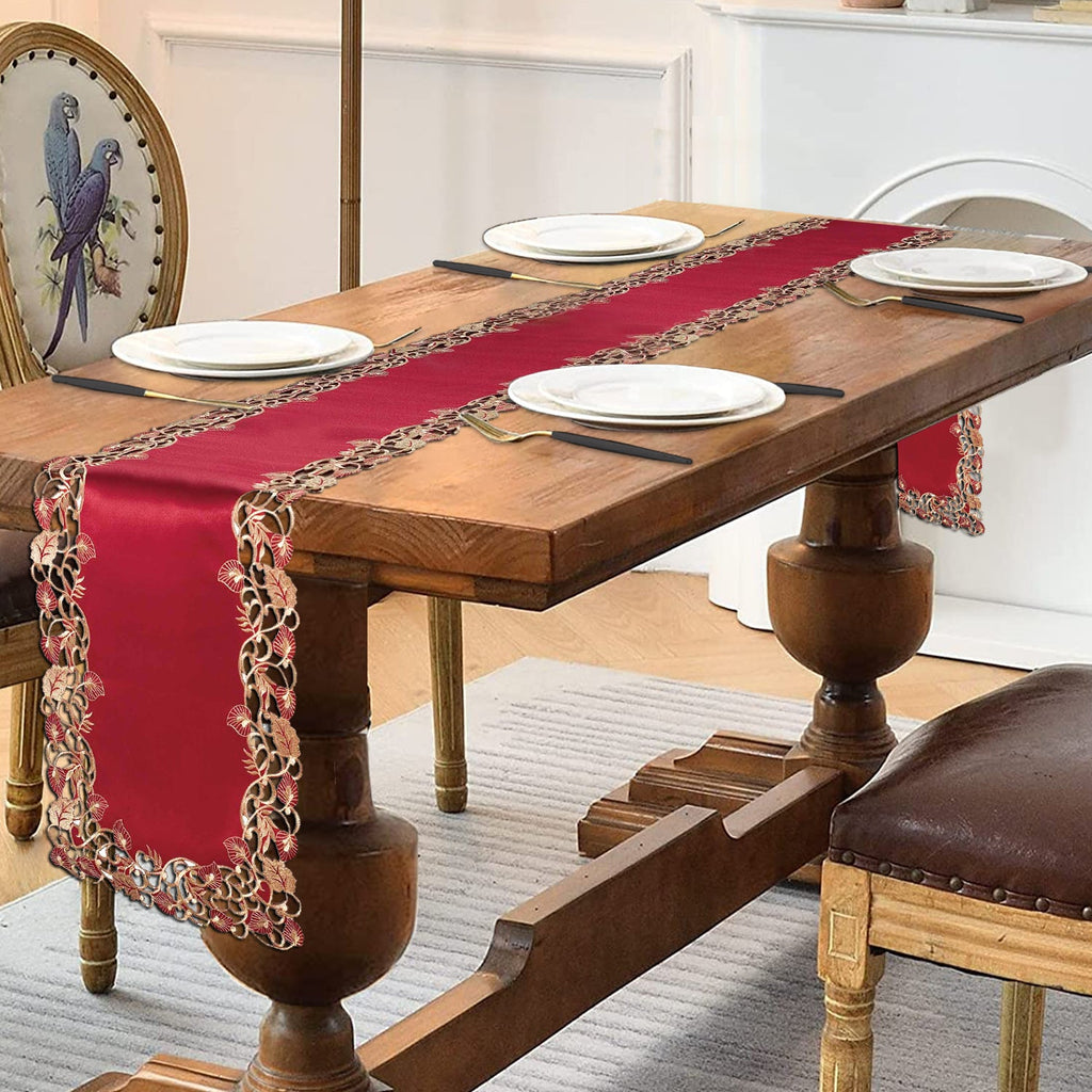 Royal Garnet – Burgundy Gold Table Runner, Tarantino Collection Elegant Home Décor 14*108 inch