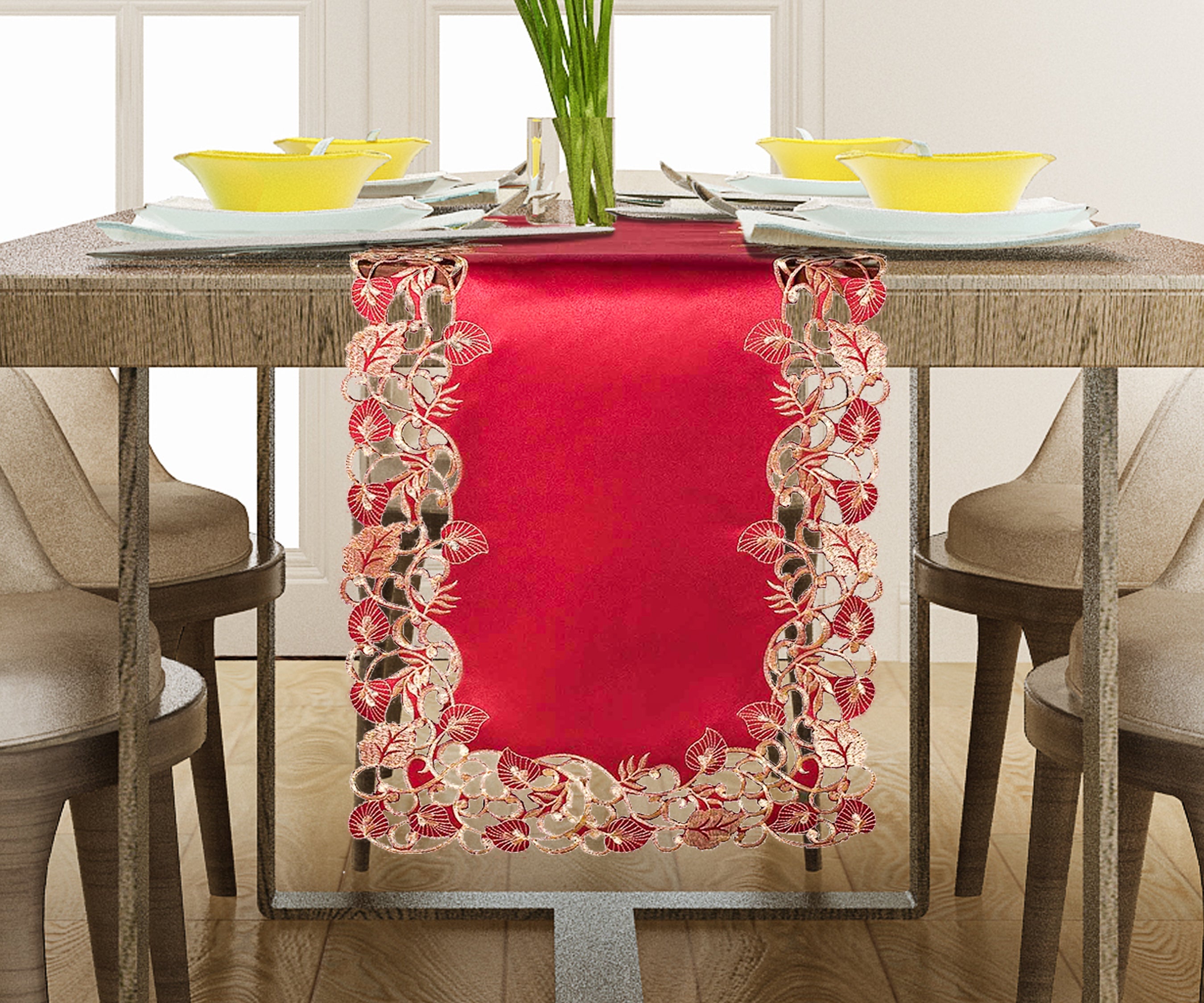 Royal Garnet – Burgundy Gold Table Runner, Tarantino Collection Elegant Home Décor 14*108 inch