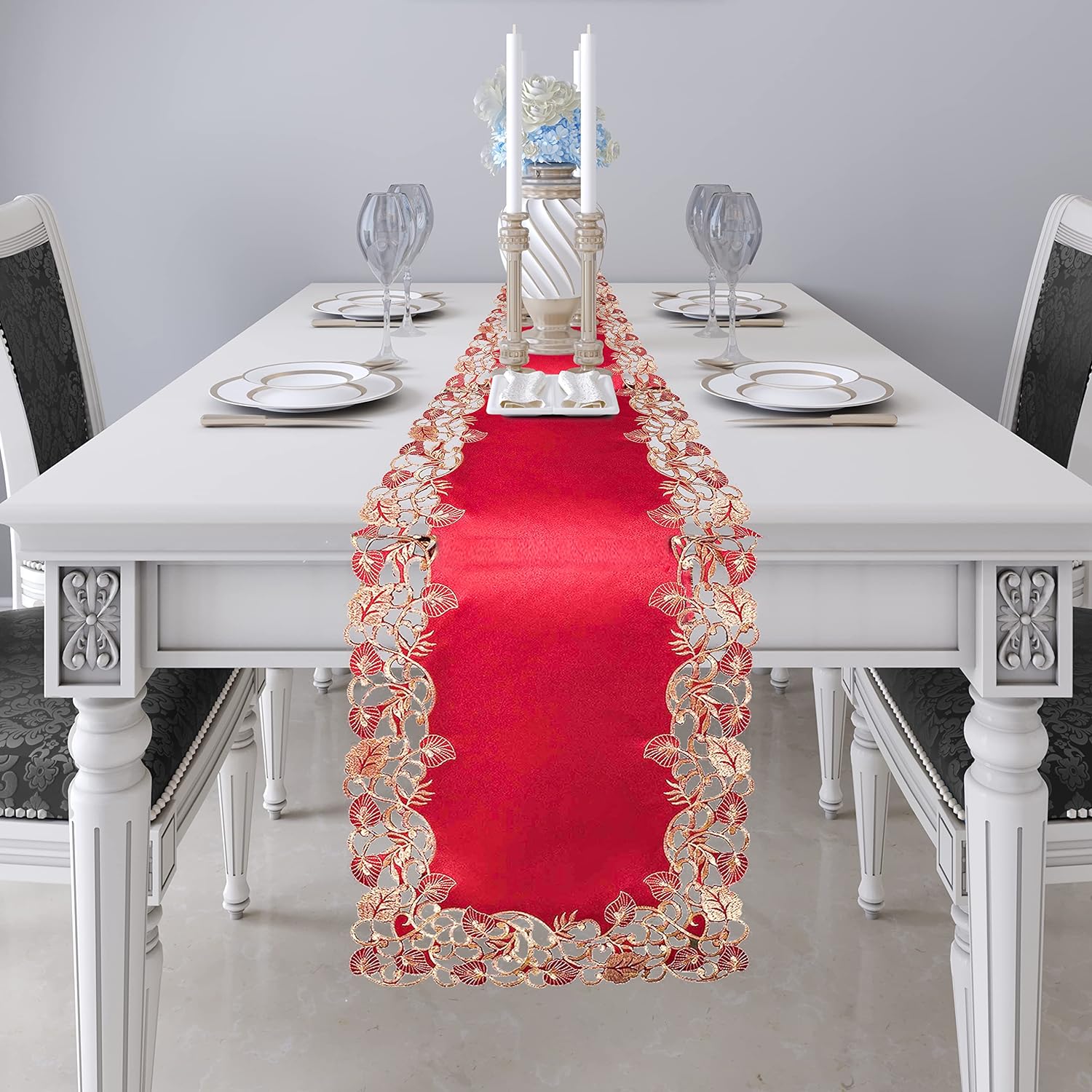 Royal Garnet – Burgundy Gold Table Runner, Tarantino Collection Elegant Home Décor 14*108 inch