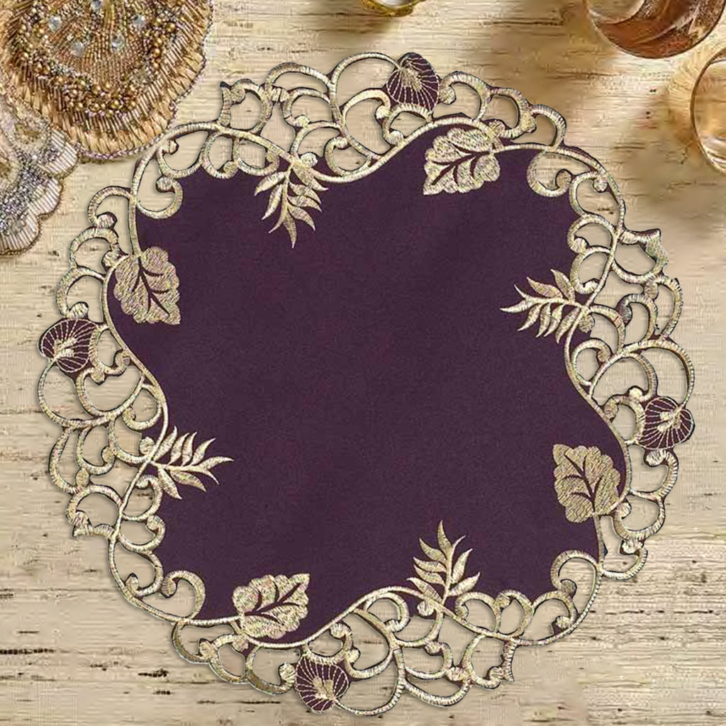 Velvet Plum – Plum Gold Table Doilies, Tarantino Collection Artistic Dining Décor 15 inch