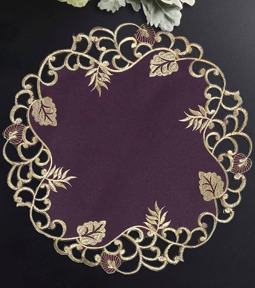 Velvet Plum – Plum Gold Table Doilies, Tarantino Collection Artistic Dining Décor 15 inch