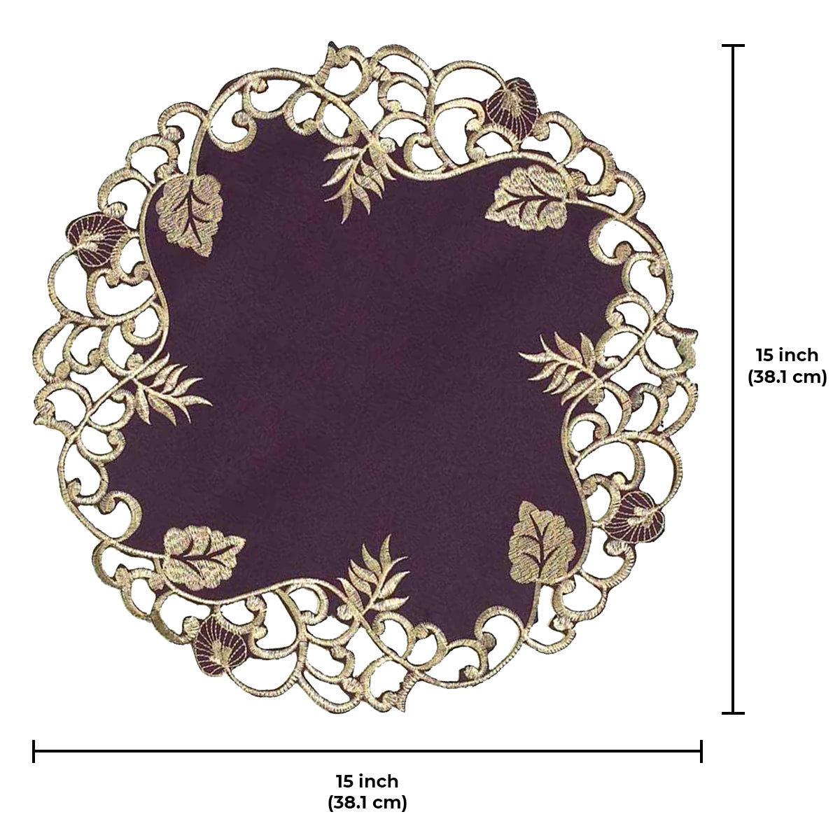 Velvet Plum – Plum Gold Table Doilies, Tarantino Collection Artistic Dining Décor 15 inch