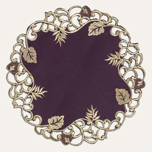Velvet Plum – Plum Gold Table Doilies, Tarantino Collection Artistic Dining Décor 15 inch