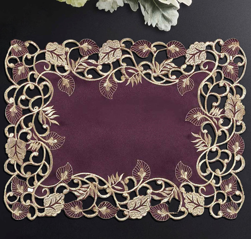 Velvet Plum – Plum Gold Table Placemats, Tarantino Collection Artistic Dining Décor 12*18 inch