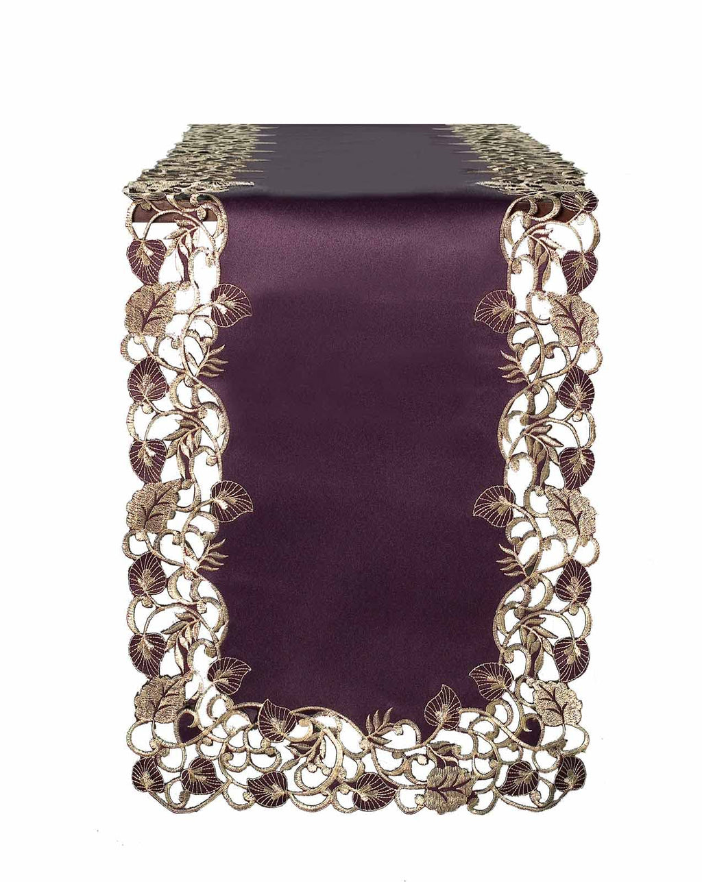 Velvet Plum – Plum Gold Table Runner, Tarantino Collection Artistic Dining Accent 14*108 inch
