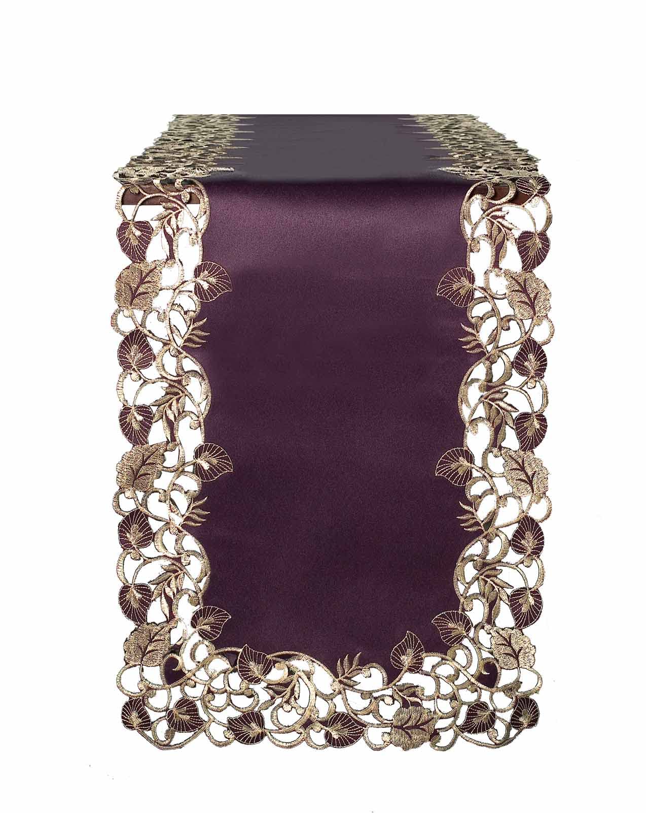 Velvet Plum – Plum Gold Table Runner, Tarantino Collection Artistic Dining Accent 14*108 inch