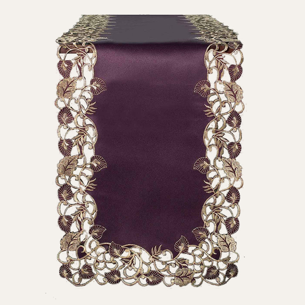 Velvet Plum – Plum Gold Table Runner, Tarantino Collection Artistic Dining Accent 14*108 inch