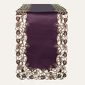 Plum Gold Table Runner – Rustic Embroidered Linen Decor for Dining Table 14x108 Inch