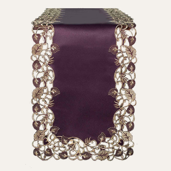 Velvet Plum – Plum Gold Table Runner, Tarantino Collection Artistic Dining Accent 14*108 inch