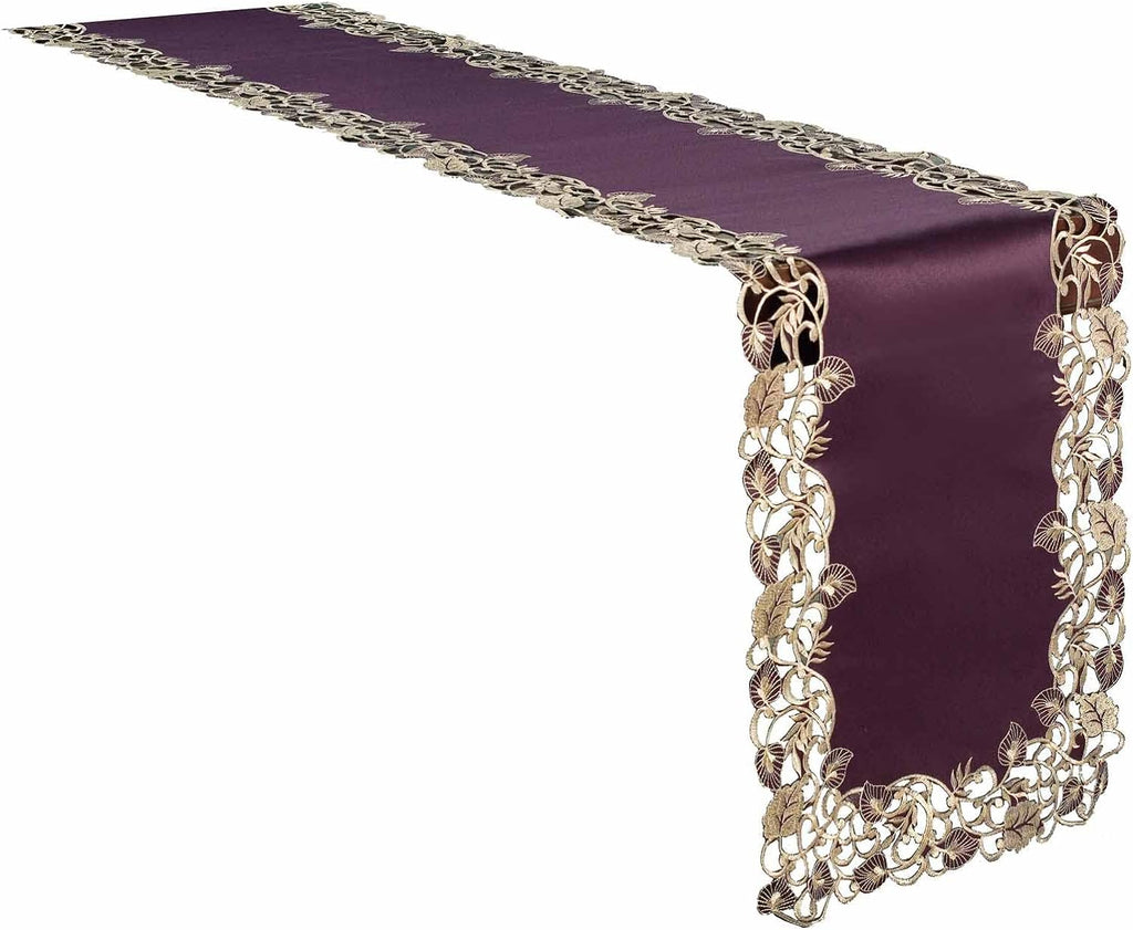 Velvet Plum – Plum Gold Table Runner, Tarantino Collection Artistic Dining Accent 14*108 inch