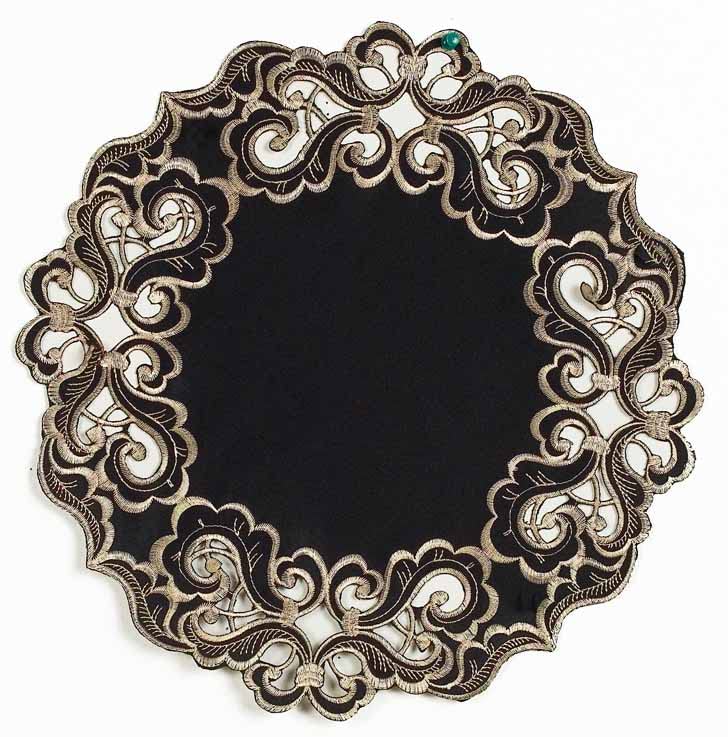 Noir Luxe – Black Gold Table Doilies, Granada Collection Modern Decorative Runner 15 inch