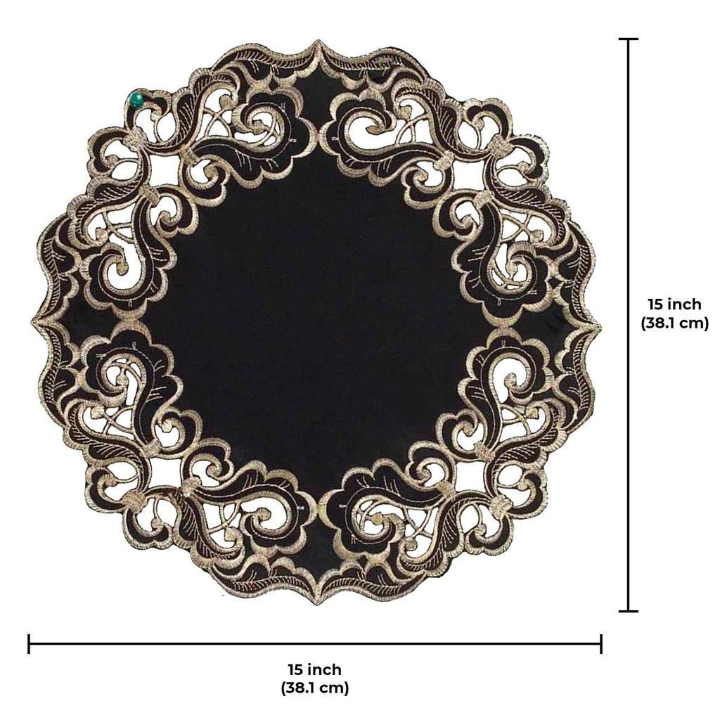 Noir Luxe – Black Gold Table Doilies, Granada Collection Modern Decorative Runner 15 inch