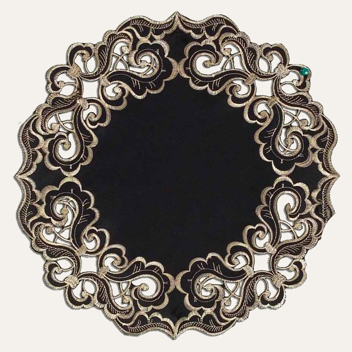 Noir Luxe – Black Gold Table Doilies, Granada Collection Modern Decorative Runner 15 inch