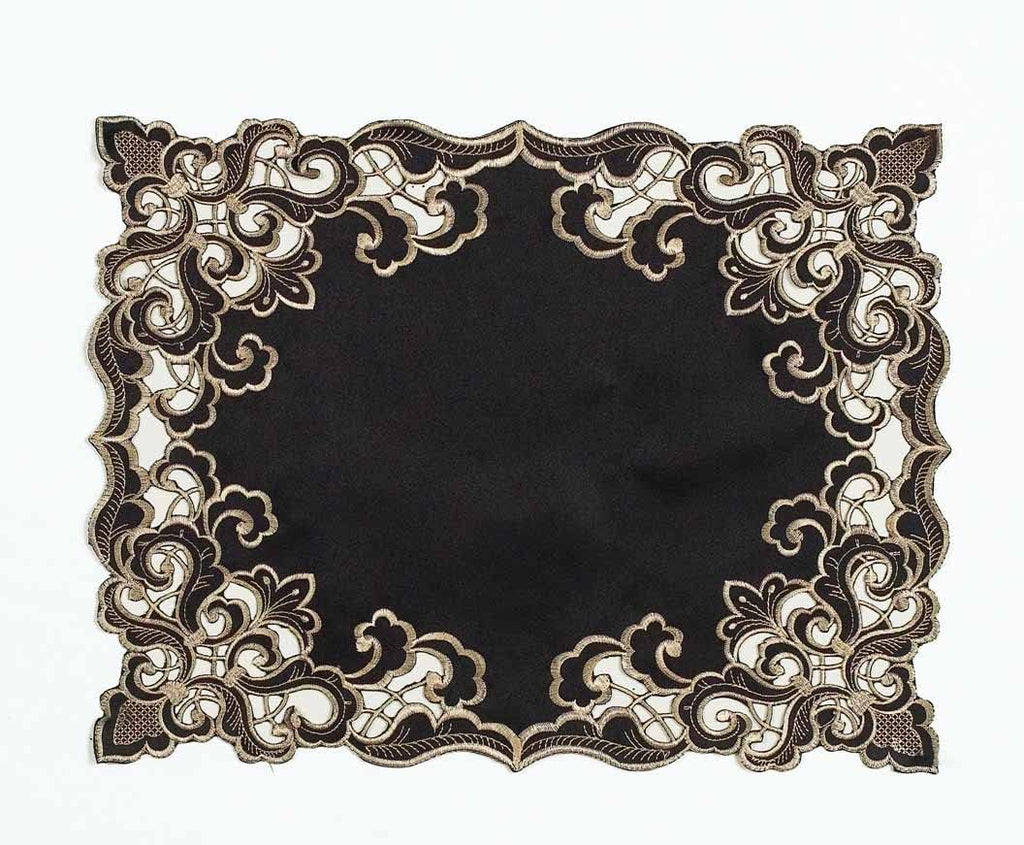 Noir Luxe – Black Gold Table Placemats, Granada Collection Modern Dining Décor 12*18 inch