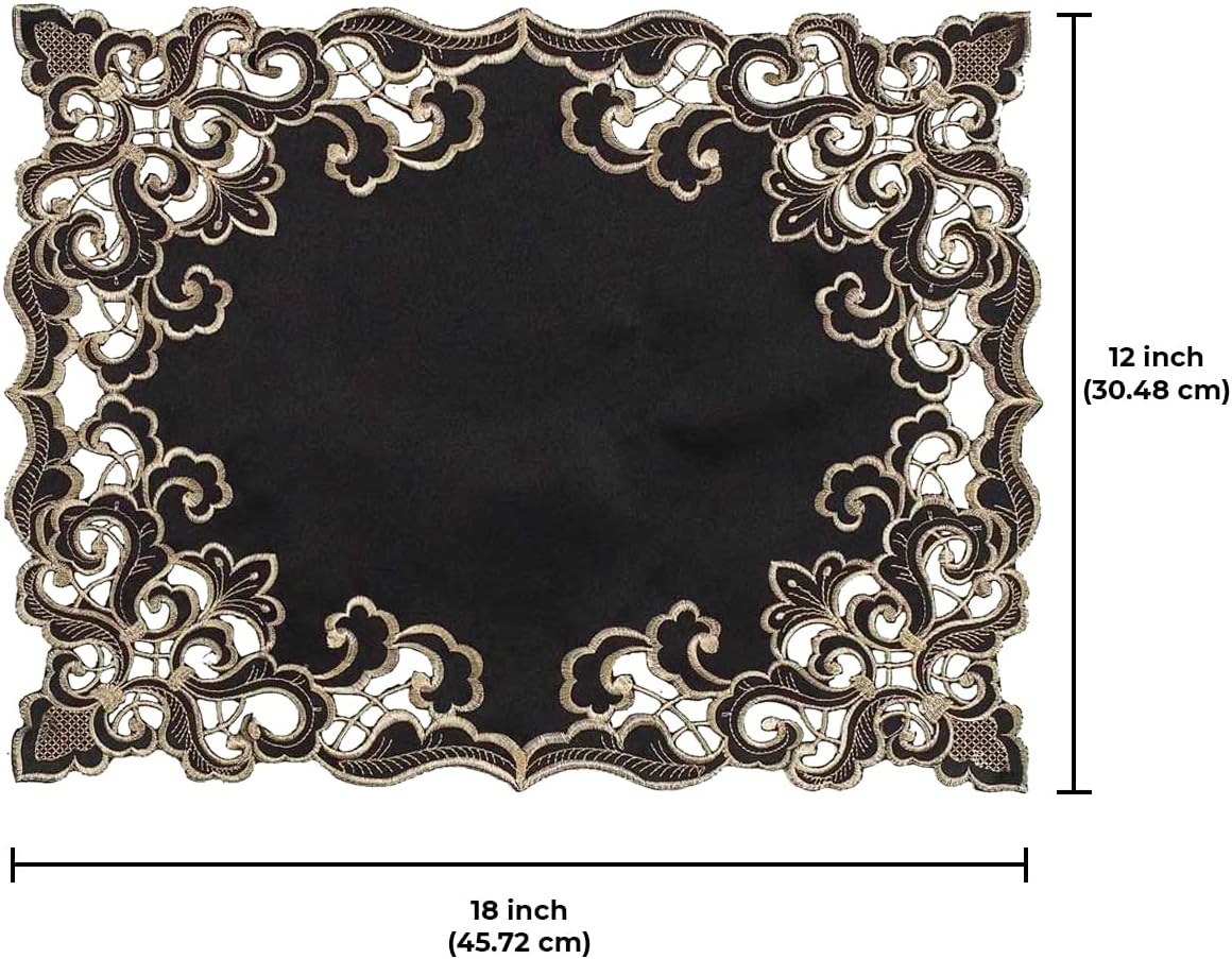 Noir Luxe – Black Gold Table Placemats, Granada Collection Modern Dining Décor 12*18 inch