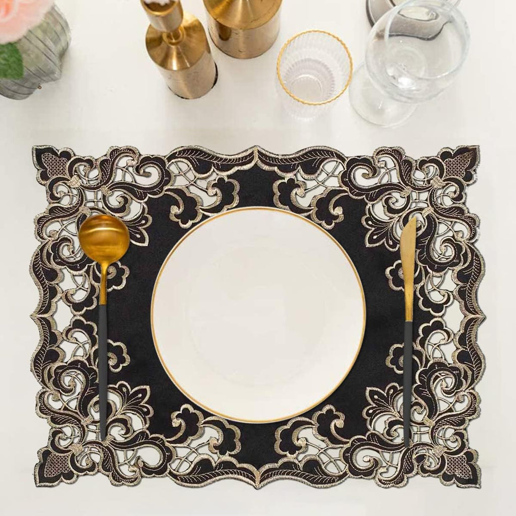 Noir Luxe – Black Gold Table Placemats, Granada Collection Modern Dining Décor 12*18 inch