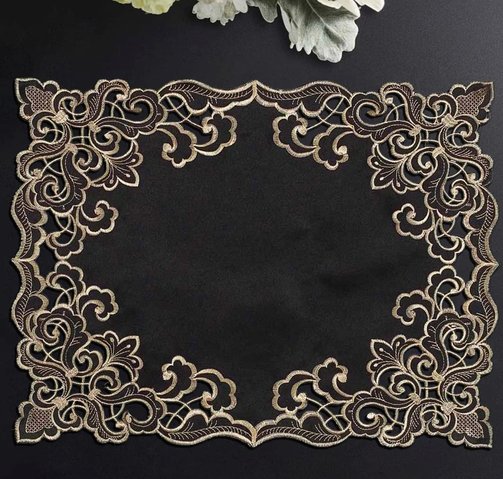 Noir Luxe – Black Gold Table Placemats, Granada Collection Modern Dining Décor 12*18 inch