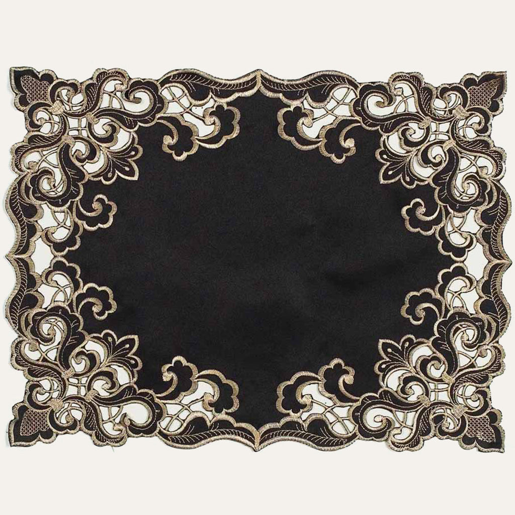 Noir Luxe – Black Gold Table Placemats, Granada Collection Modern Dining Décor 12*18 inch