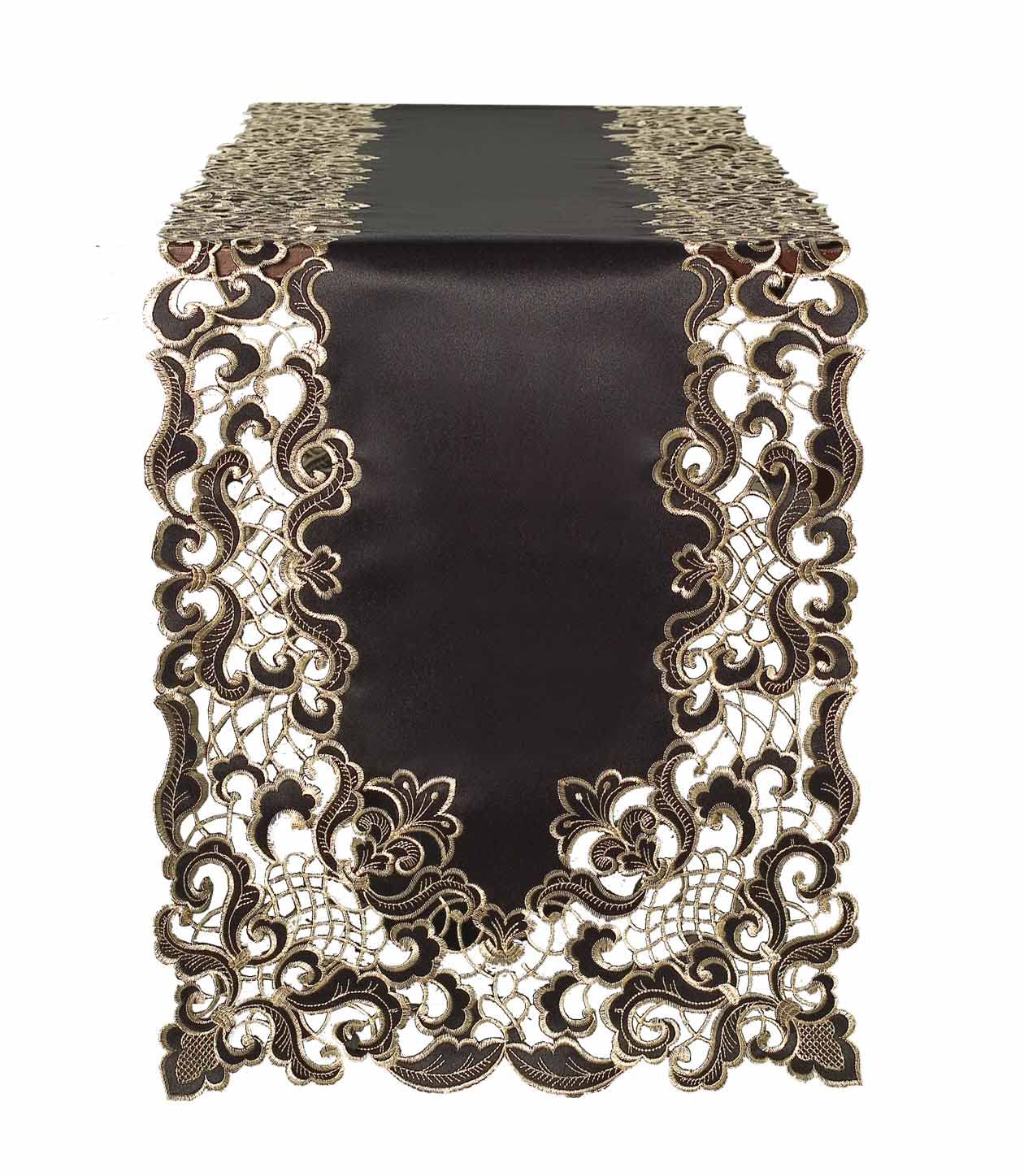 Noir Luxe – Black Gold Table Runner, Granada Collection Modern Decorative Runner 14*108 inch