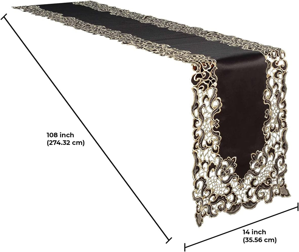 Noir Luxe – Black Gold Table Runner, Granada Collection Modern Decorative Runner 14*108 inch
