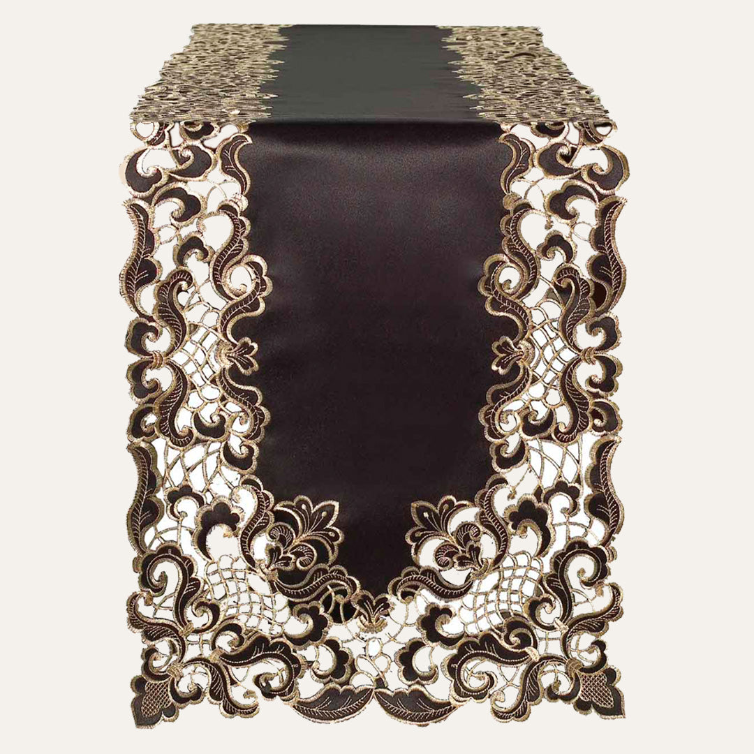 Noir Luxe – Black Gold Table Runner, Granada Collection Modern Decorative Runner 14*108 inch