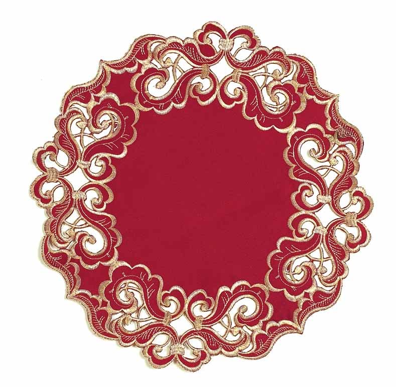 Crimson Glow – Burgundy Gold Table Doilies, Granada Collection Elegant Home Décor 15 inch