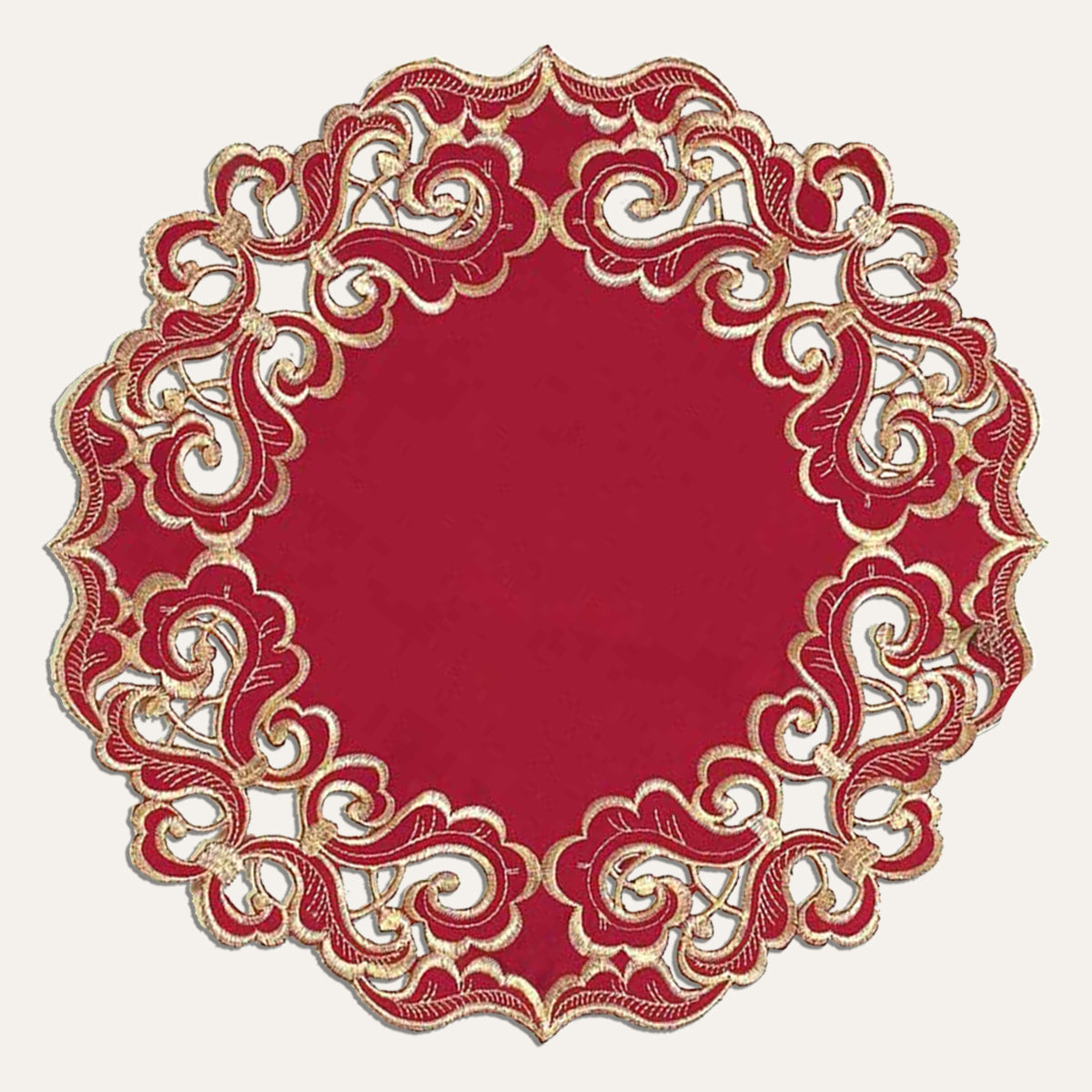 Burgundy Gold Doilies – Crimson Glow, 15 Inch