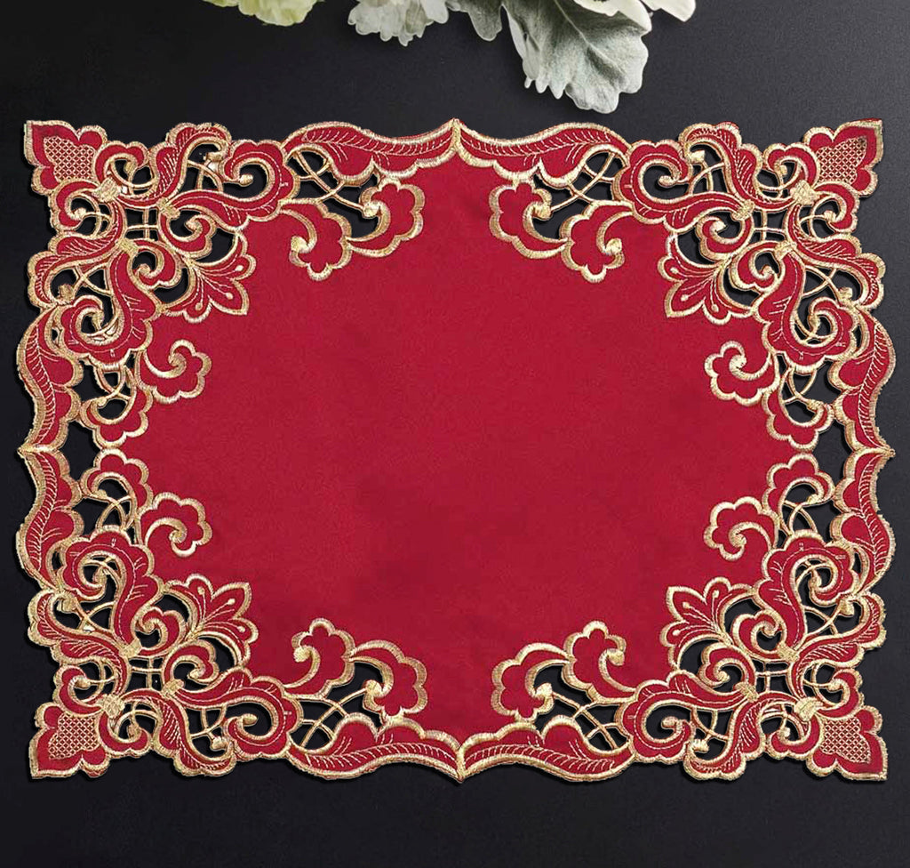 Crimson Glow – Burgundy Gold Table Placemats, Granada Collection Elegant Dining Décor 12*18 inch