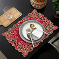 Crimson Glow – Burgundy Gold Table Placemats, Granada Collection Elegant Dining Décor 12*18 inch
