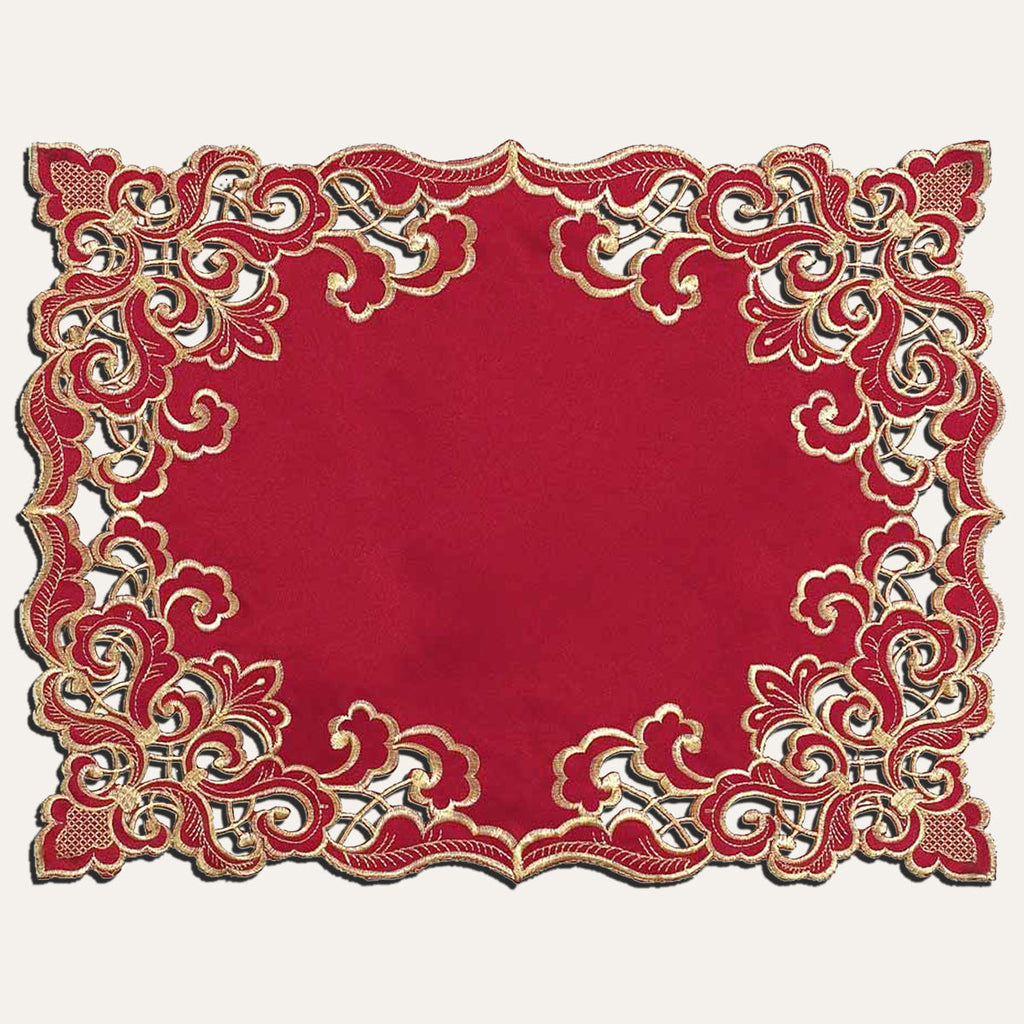 Crimson Glow – Burgundy Gold Table Placemats, Granada Collection Elegant Dining Décor 12*18 inch