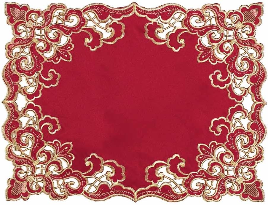 Crimson Glow – Burgundy Gold Table Placemats, Granada Collection Elegant Dining Décor 12*18 inch