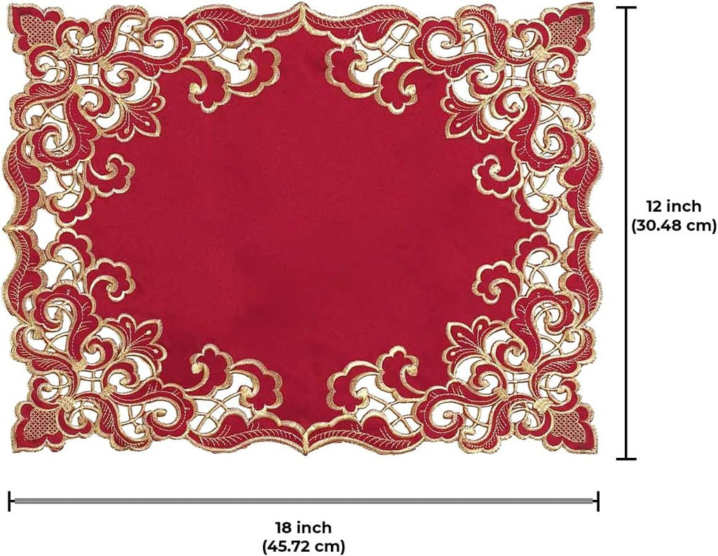 Crimson Glow – Burgundy Gold Table Placemats, Granada Collection Elegant Dining Décor 12*18 inch