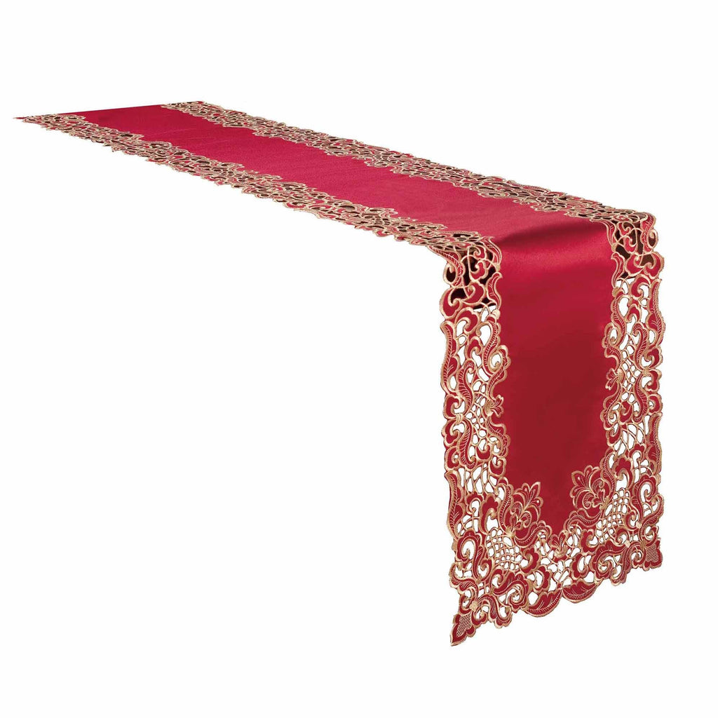 Crimson Glow – Burgundy Gold Table Runner, Granada Collection Elegant Home Accent 14*108 inch