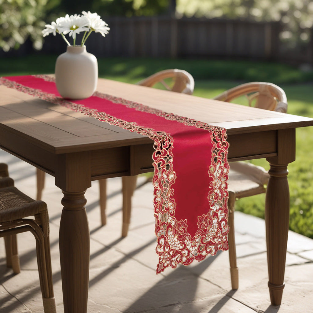 Crimson Glow – Burgundy Gold Table Runner, Granada Collection Elegant Home Accent 14*108 inch