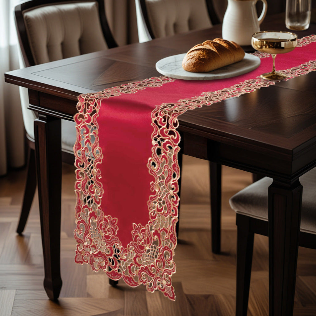Crimson Glow – Burgundy Gold Table Runner, Granada Collection Elegant Home Accent 14*108 inch