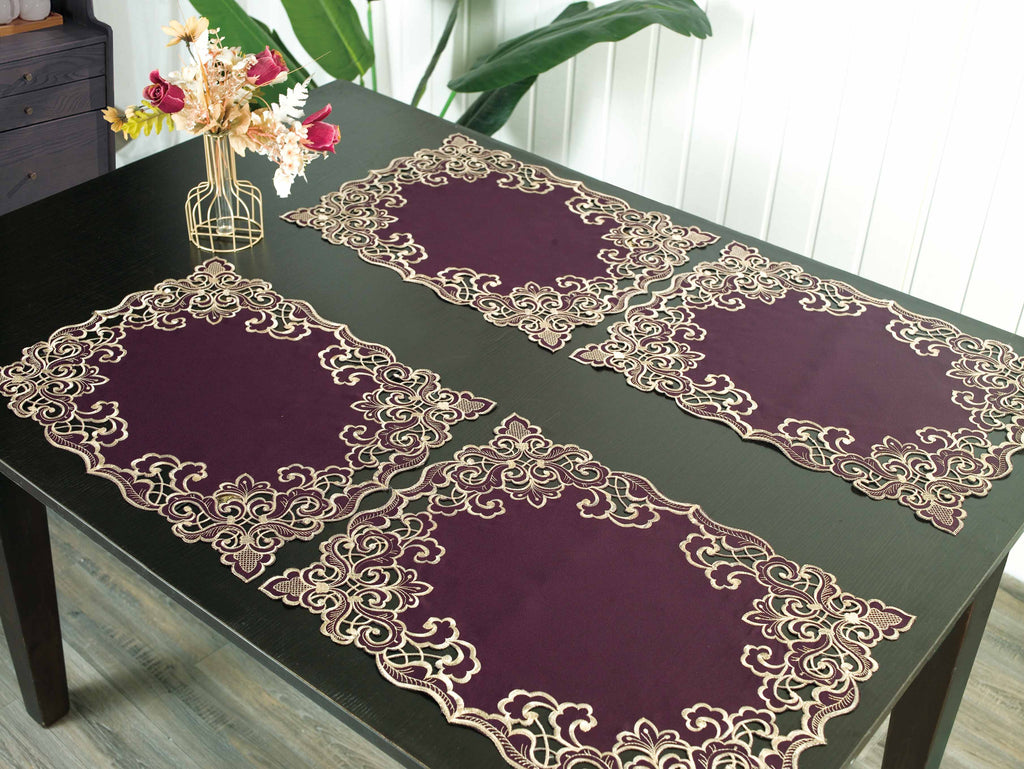 Amethyst Haze – Plum Gold Table Placemats, Granada Collection Artistic Dining Décor 12*18 inch