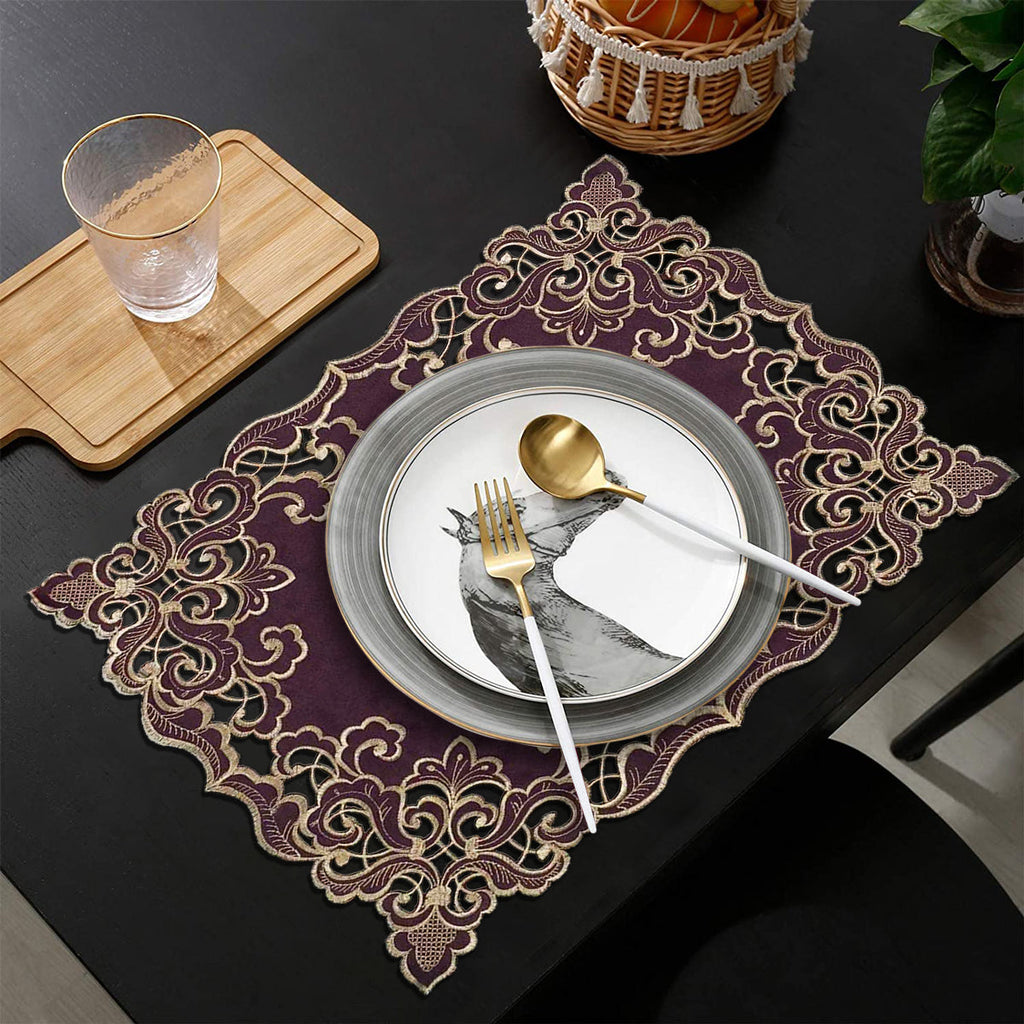 Amethyst Haze – Plum Gold Table Placemats, Granada Collection Artistic Dining Décor 12*18 inch