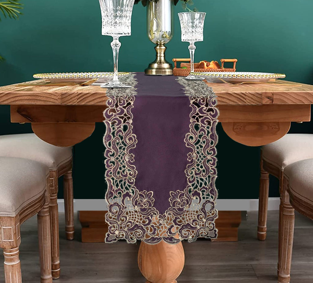 Amethyst Haze – Plum Gold Table Runner, Granada Collection Artistic Table Décor 14*108 inch