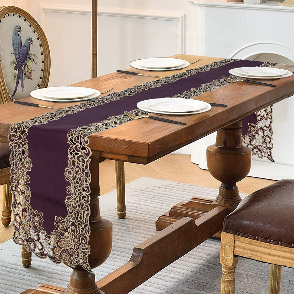 Amethyst Haze – Plum Gold Table Runner, Granada Collection Artistic Table Décor 14*108 inch