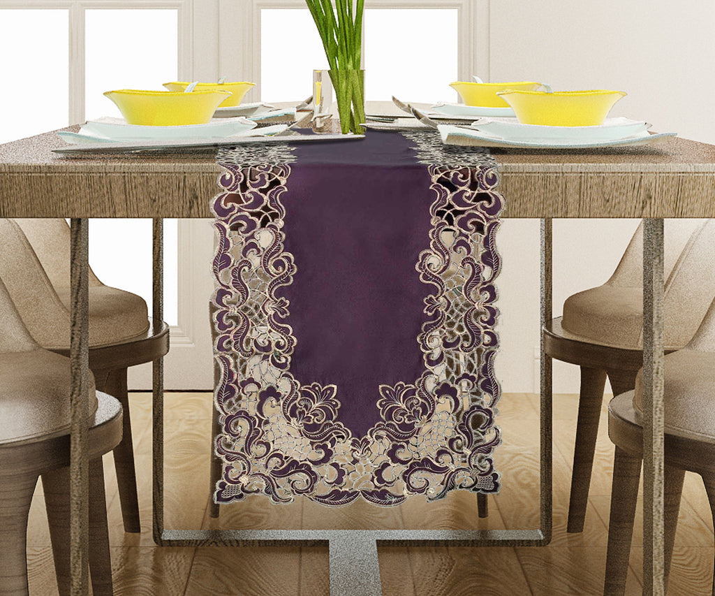 Amethyst Haze – Plum Gold Table Runner, Granada Collection Artistic Table Décor 14*108 inch