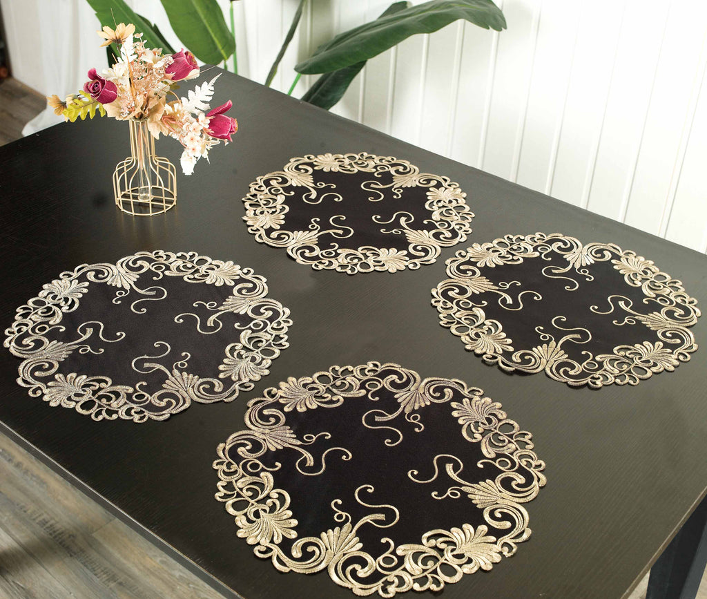 Golden Night – Black Gold Table Doilies, Chantelle Collection Decorative Home Accent 15 inch