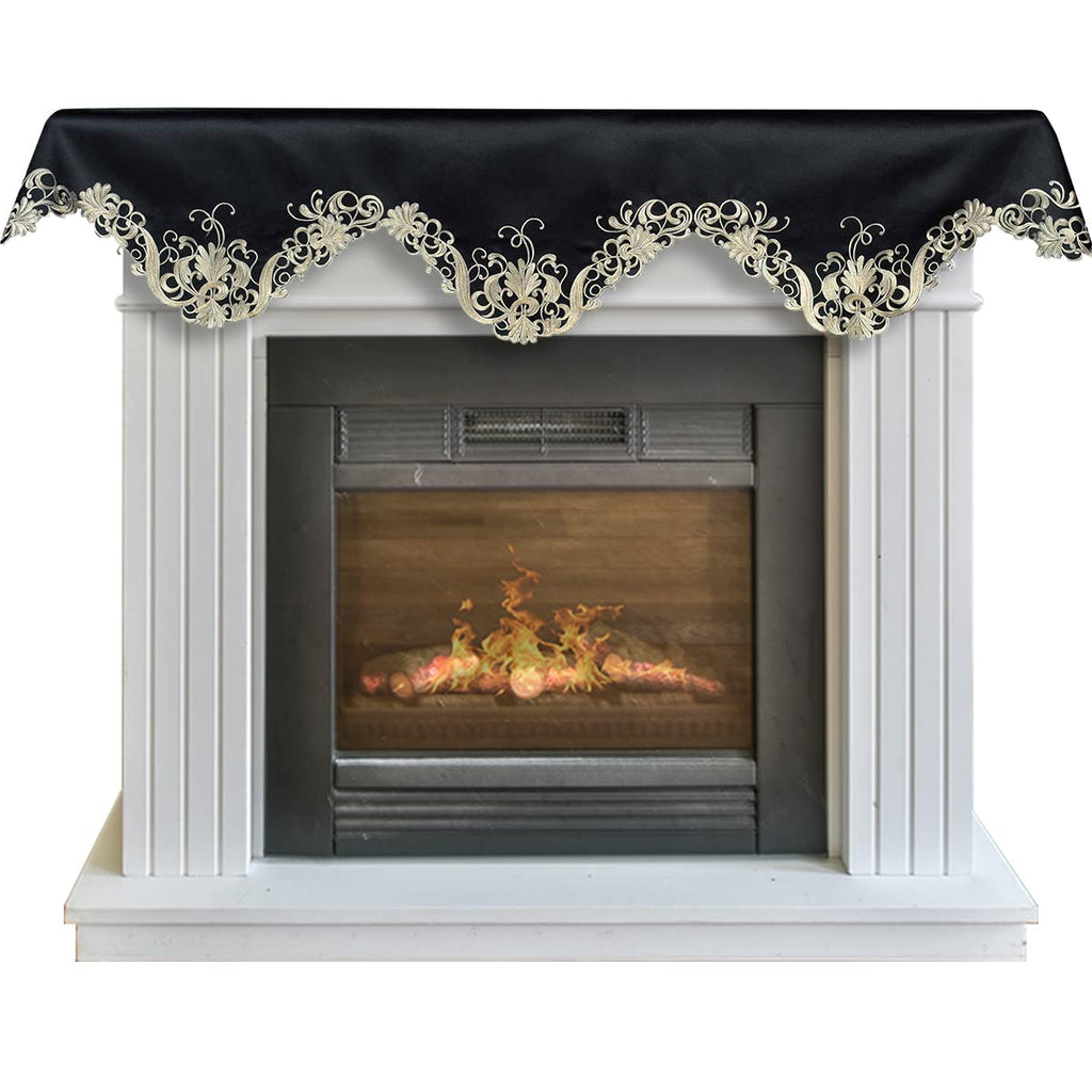 Golden Night – Black Gold Mantel Scarf, Chantelle Collection Elegant Decorative Home Décor 18*90 Inch