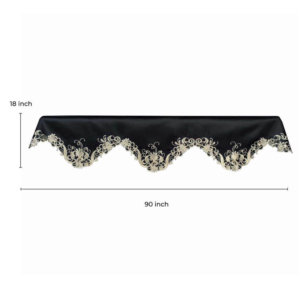 Golden Night – Black Gold Mantel Scarf, Chantelle Collection Elegant Decorative Home Décor 18*90 Inch