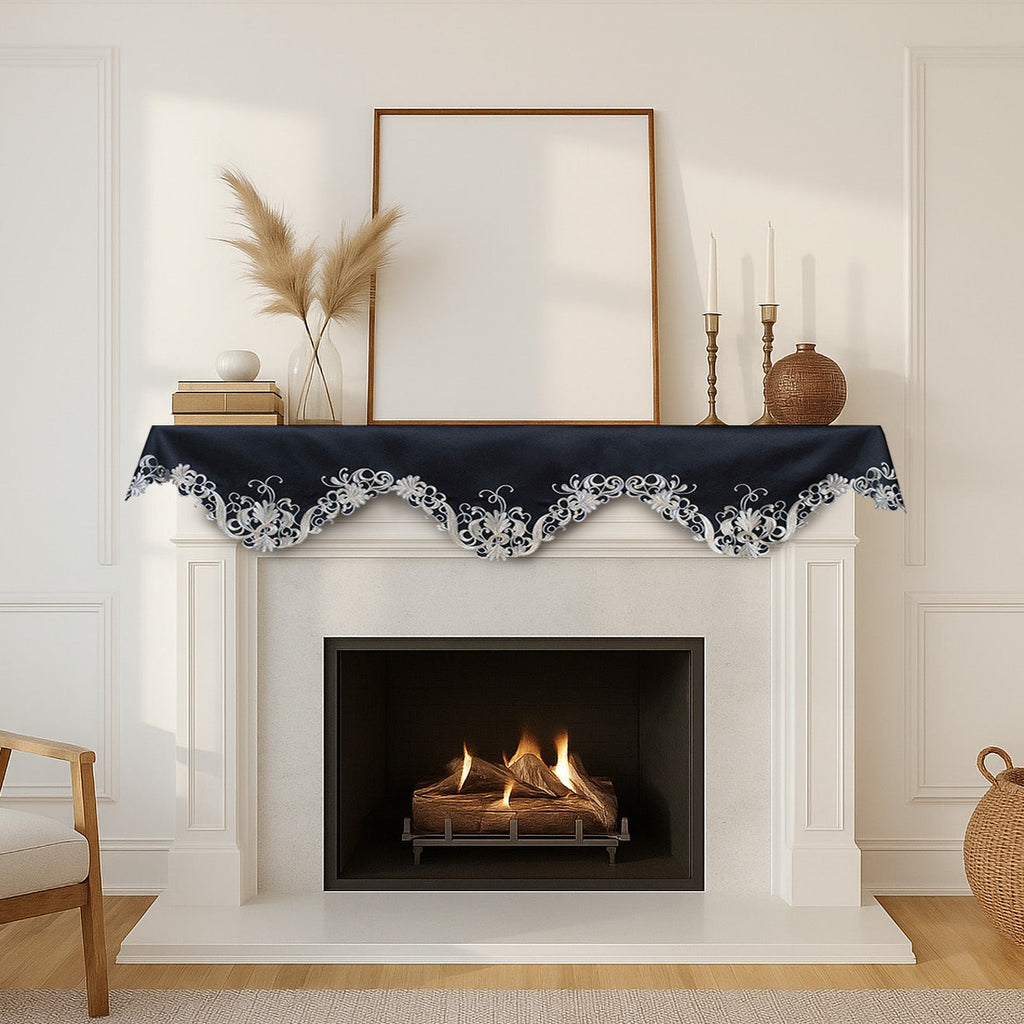 Golden Night – Black Gold Mantel Scarf, Chantelle Collection Elegant Decorative Home Décor 18*90 Inch
