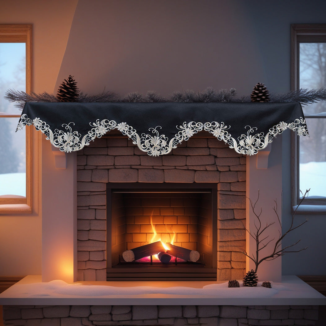 Golden Night – Black Gold Mantel Scarf, Chantelle Collection Elegant Decorative Home Décor 18*90 Inch