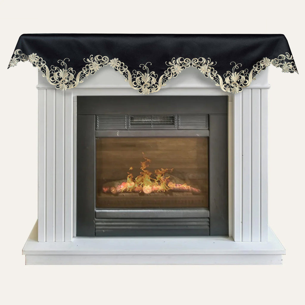 Golden Night – Black Gold Mantel Scarf, Chantelle Collection Elegant Decorative Home Décor 18*90 Inch