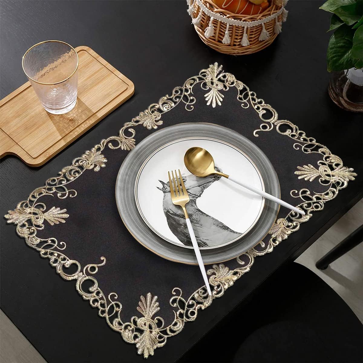 Black Gold Placemats – Chantelle, 12x18 Inch